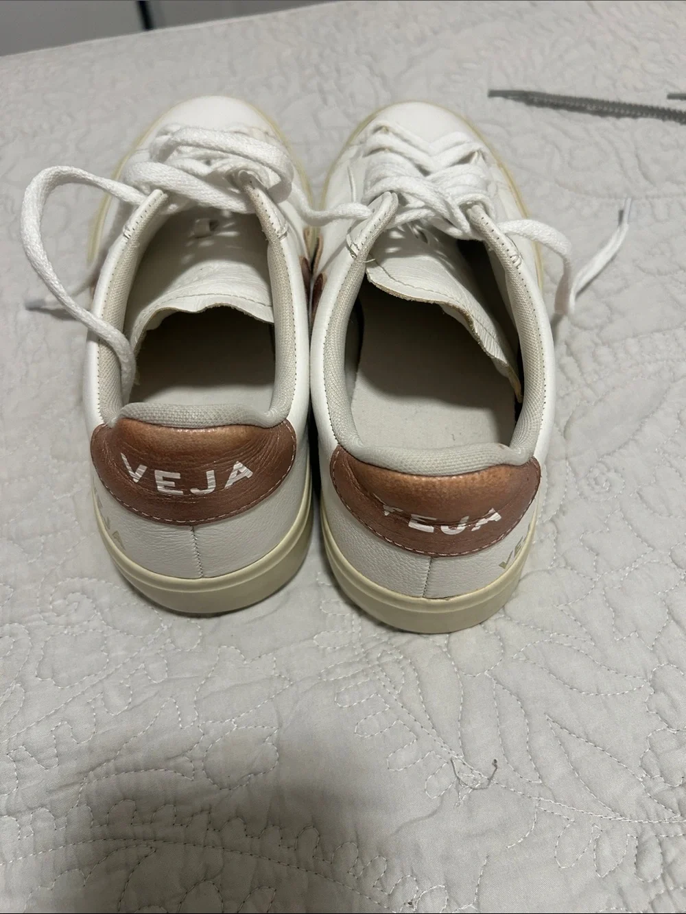 Veja White Sneakers with Brown Logo